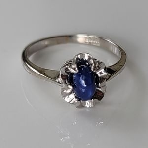 Vintage 10K Solid White Gold Genuine Lindy Star Blue Sapphire Ring Size 5.5